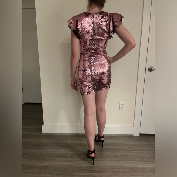 Zara Pink Sequin Mini Dress with Ruffle Sleeves - Picture 3 of 4